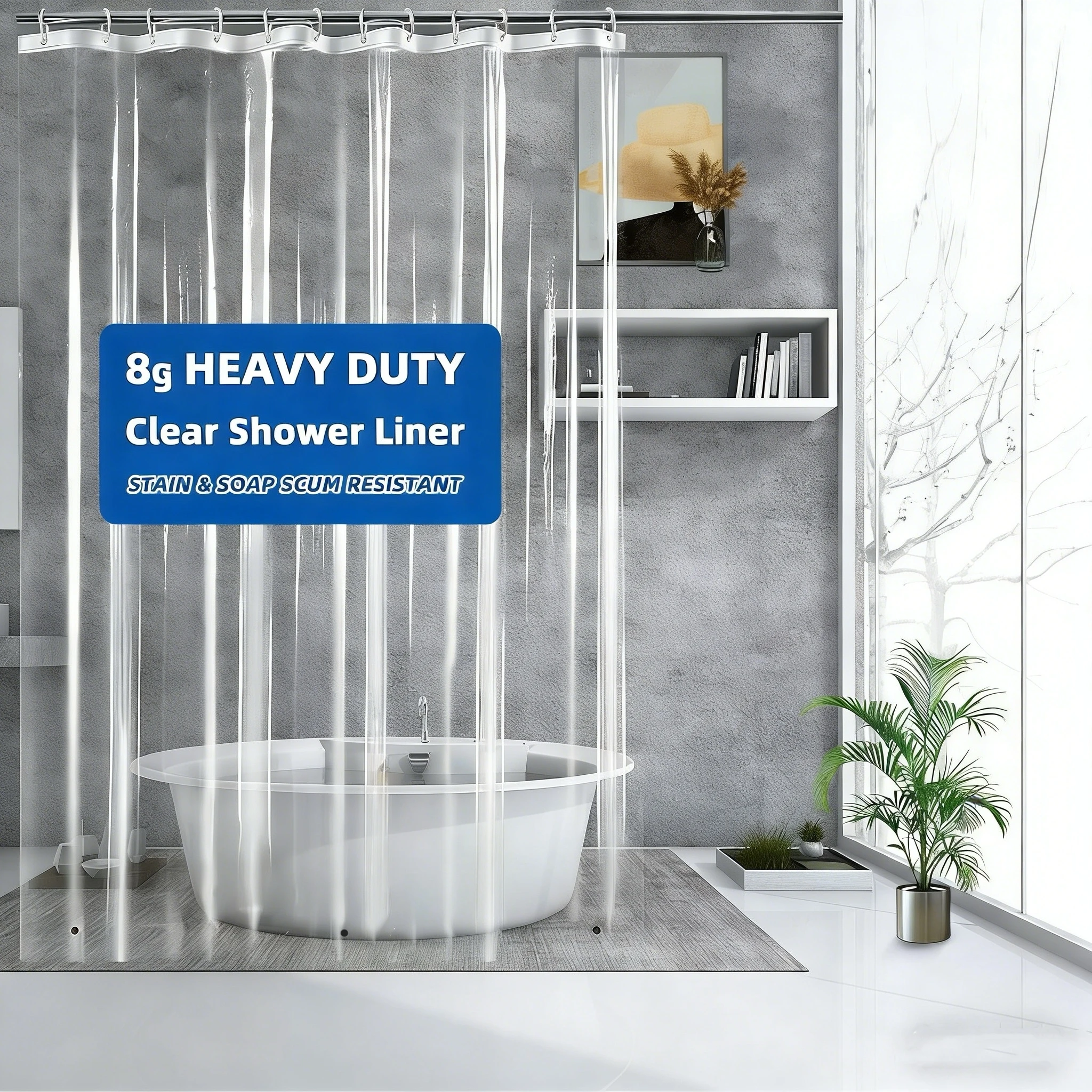Shower Curtain Liner - 1PC Heavy Duty Clear Shower Curtain
