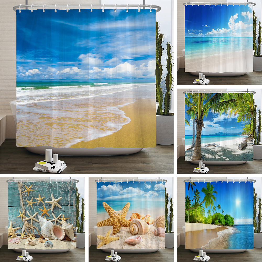 3d Beach Scenery Shower Curtai - đánh giá và giá Shower Curtain Liner