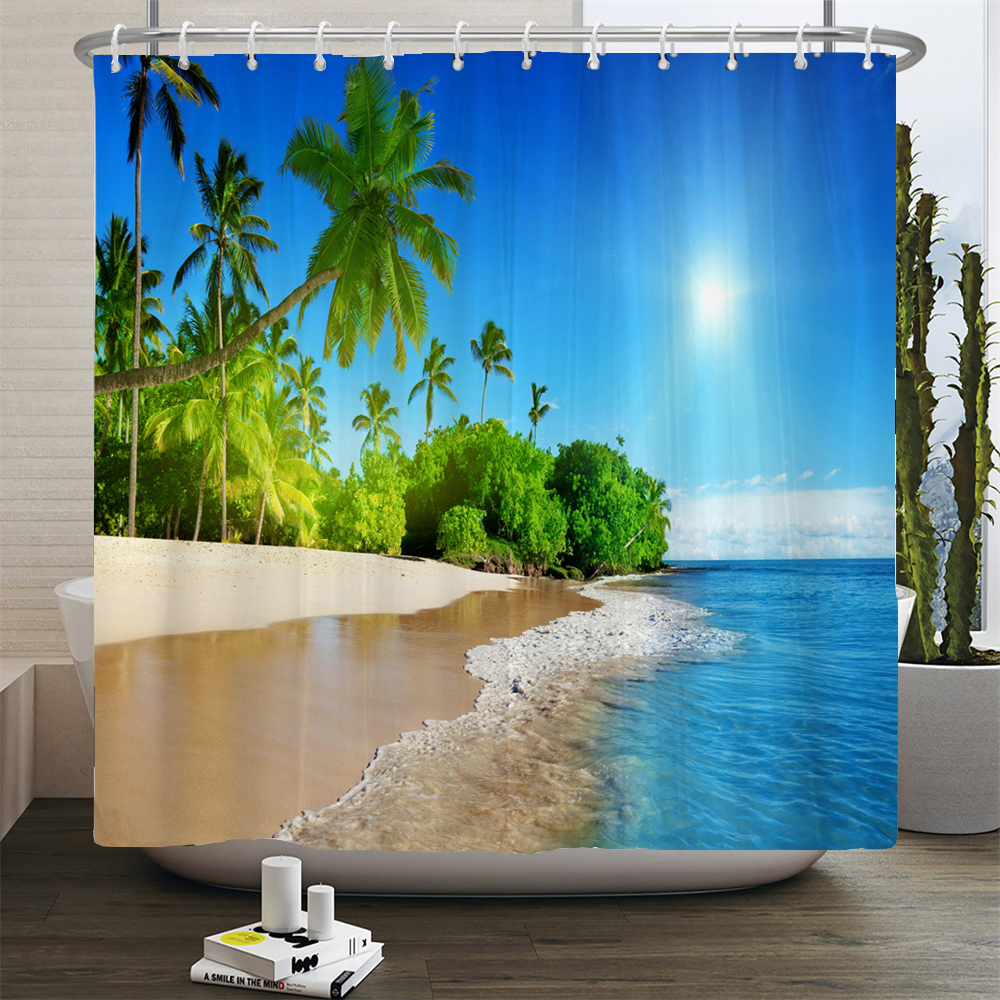 3d Beach Scenery Shower Curtai - đánh giá và giá Shower Curtain Liner