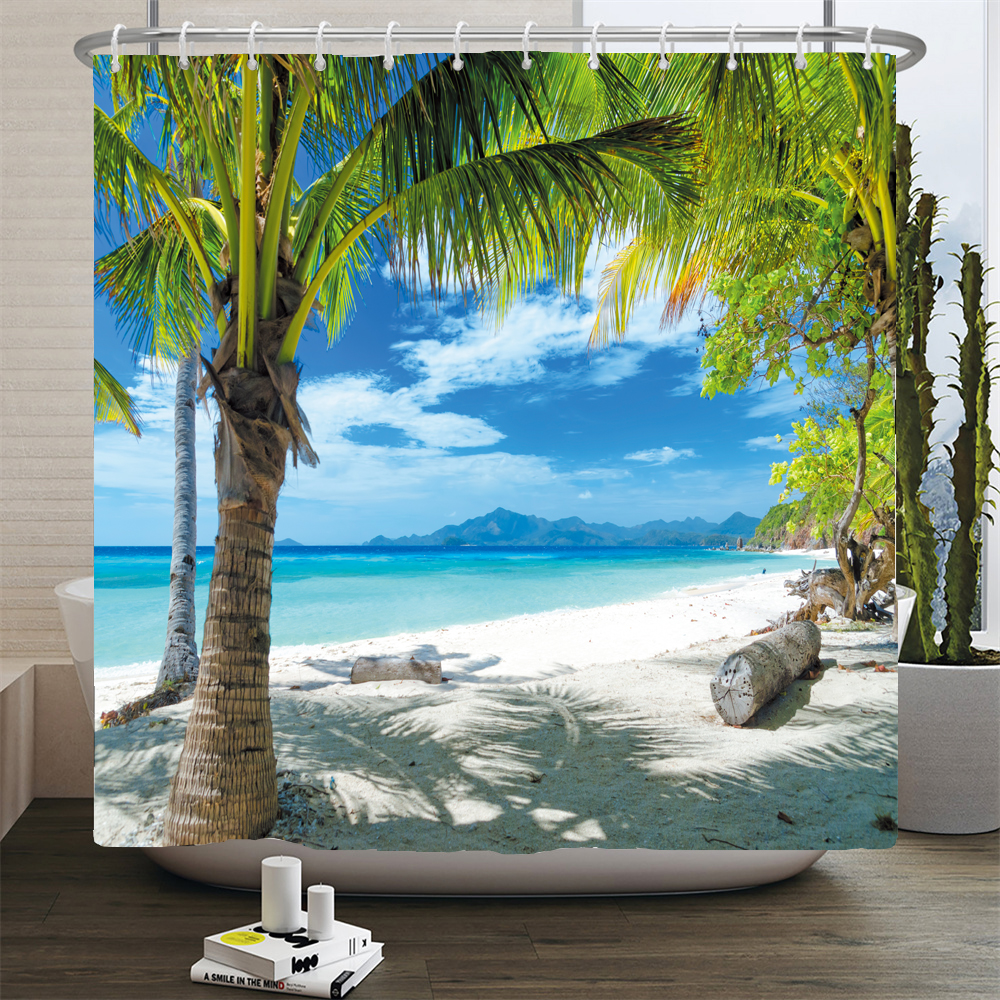 3d Beach Scenery Shower Curtai - đánh giá và giá Shower Curtain Liner
