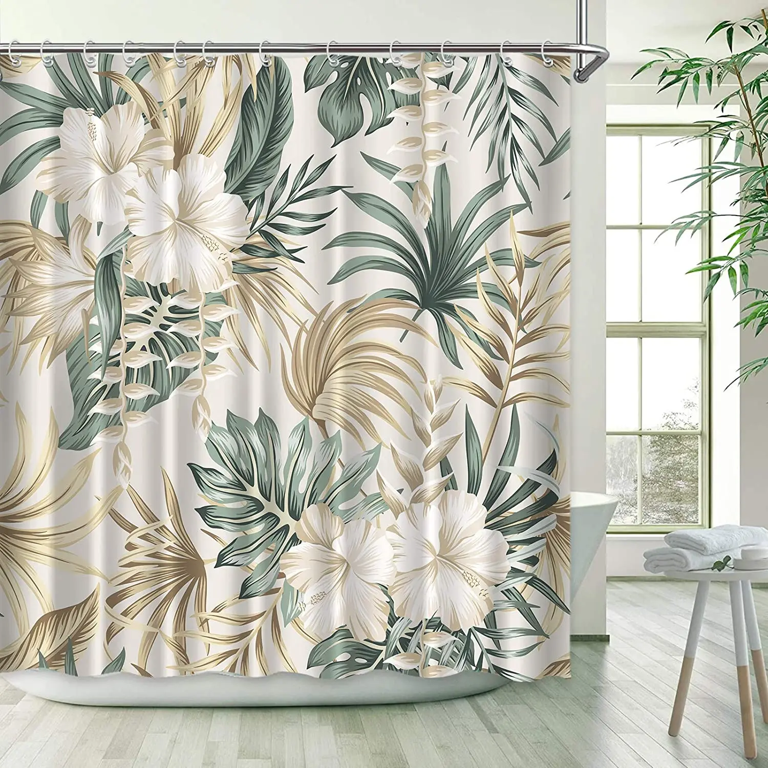 Tropical Green Plant Palm Leaf - đánh giá và giá Shower Curtain Liner