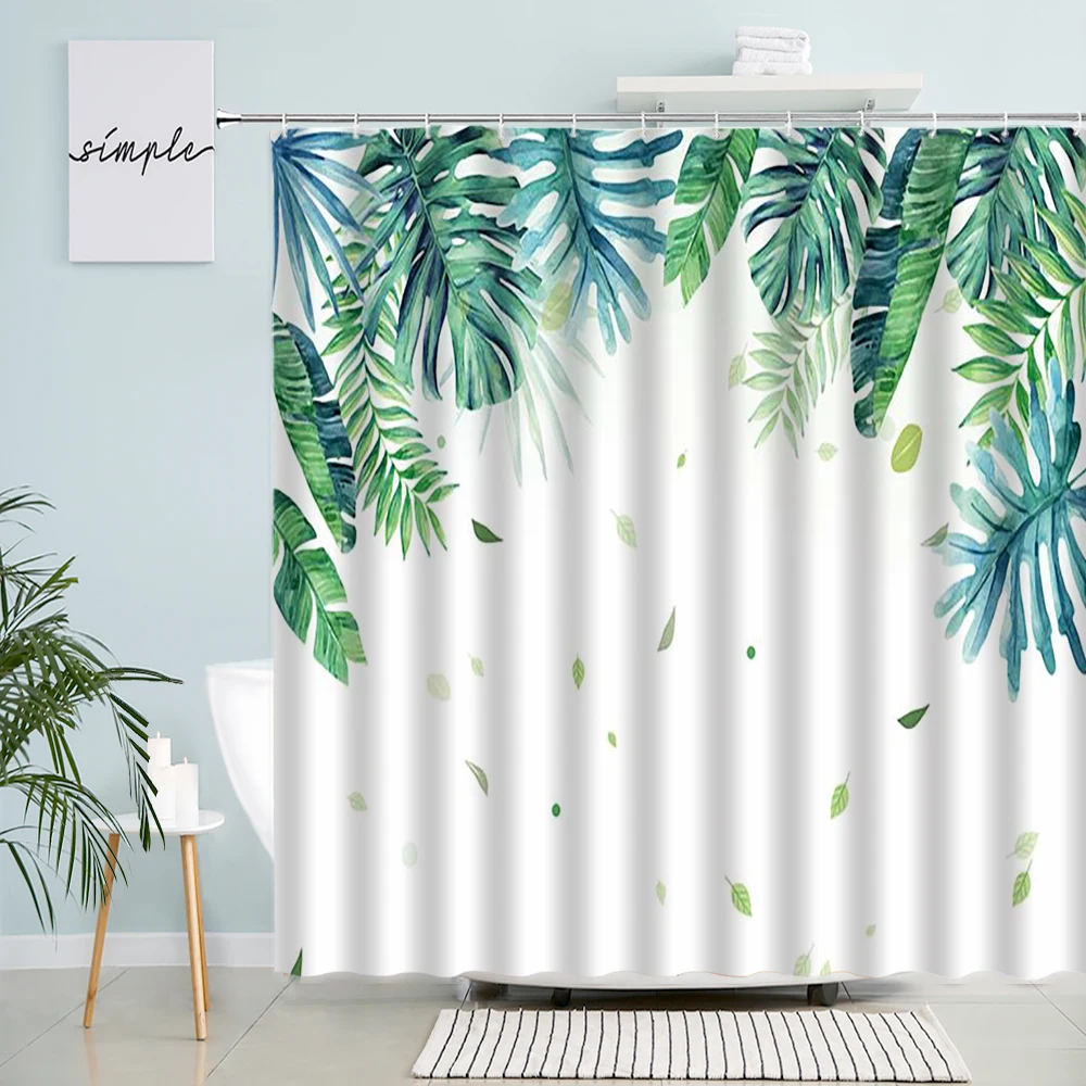 Tropical Green Plant Palm Leaf - đánh giá và giá Shower Curtain Liner