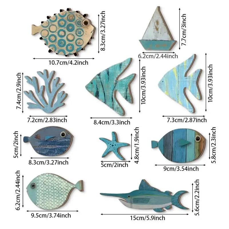 10pcs/set Fish Wall Decor Wood - đánh giá và giá Jet Home Bathroom