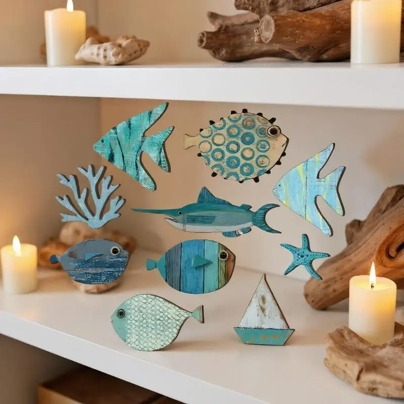 10pcs/set Fish Wall Decor Wood - đánh giá và giá Jet Home Bathroom
