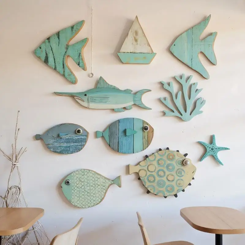 10pcs/set Fish Wall Decor Wood - đánh giá và giá Jet Home Bathroom