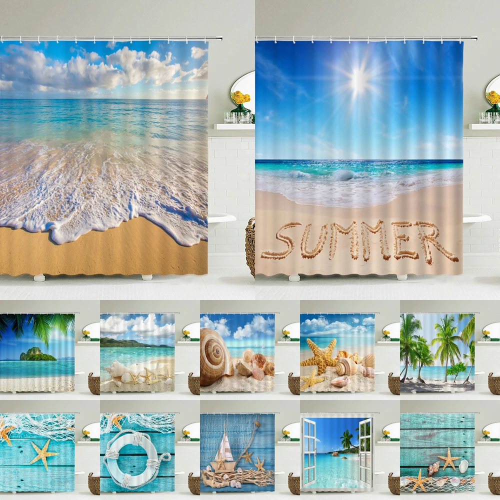 Seascape Beach Shower Curtains - đánh giá và giá Shower Curtain Liner