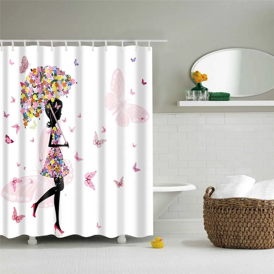 Pink Flower Butterfly Girls Sh - đánh giá và giá Shower Curtain Liner