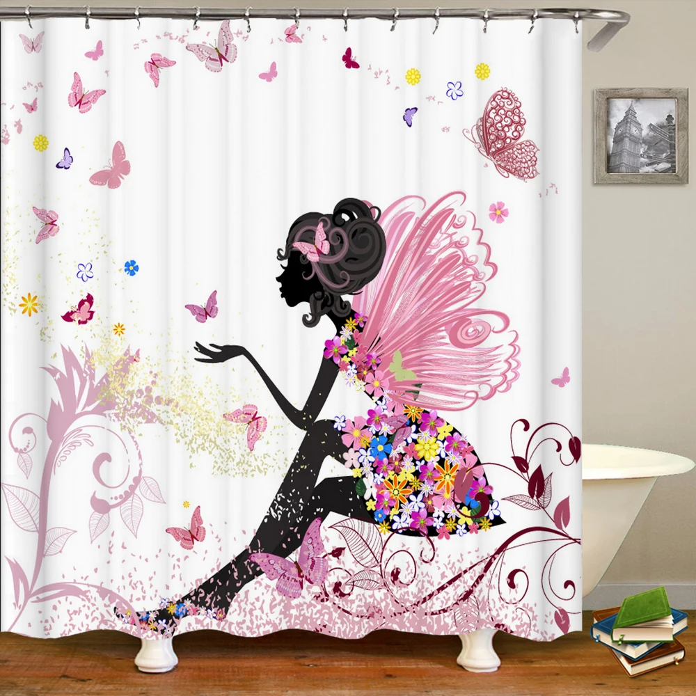 Pink Flower Butterfly Girls Sh - đánh giá và giá Shower Curtain Liner