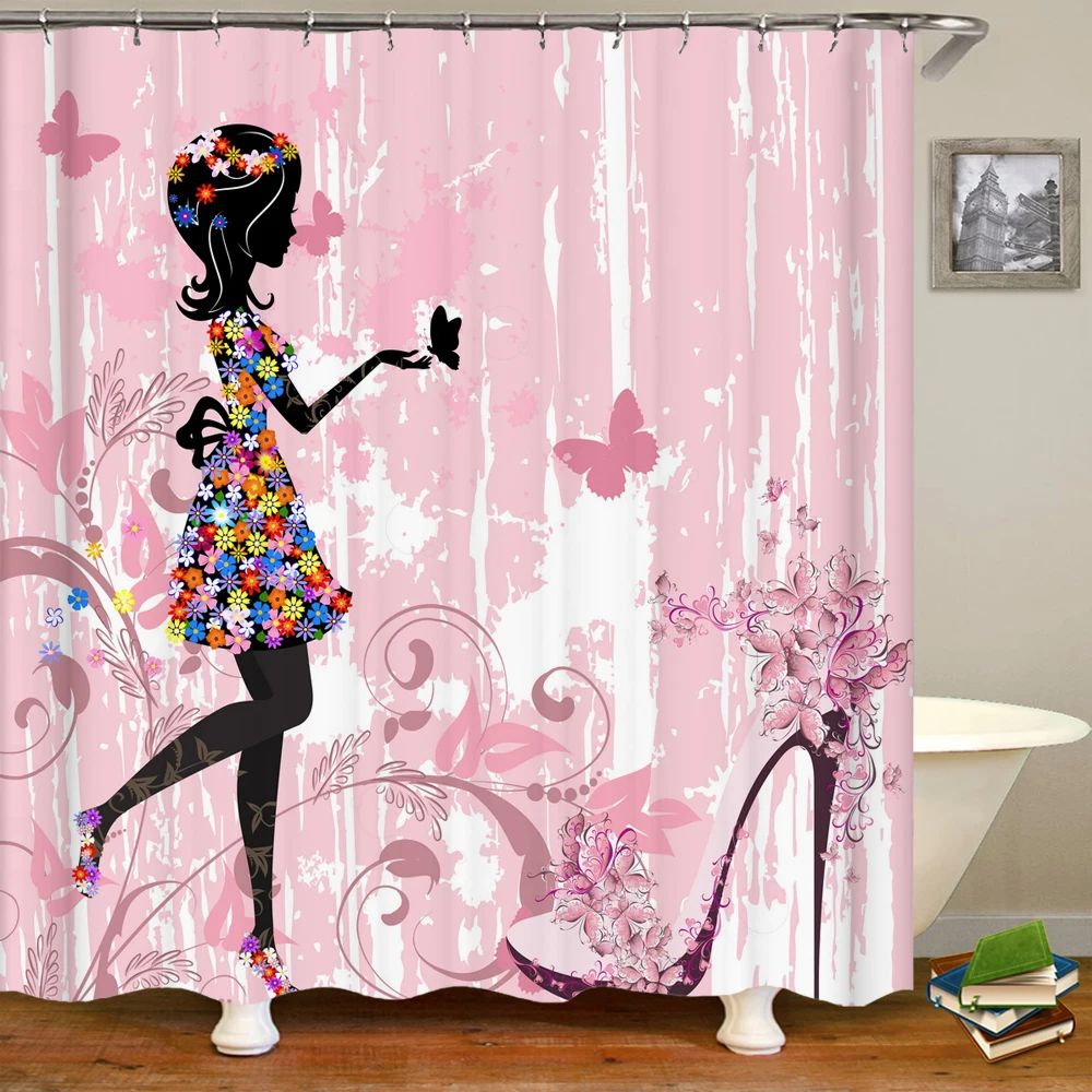 Pink Flower Butterfly Girls Sh - đánh giá và giá Shower Curtain Liner