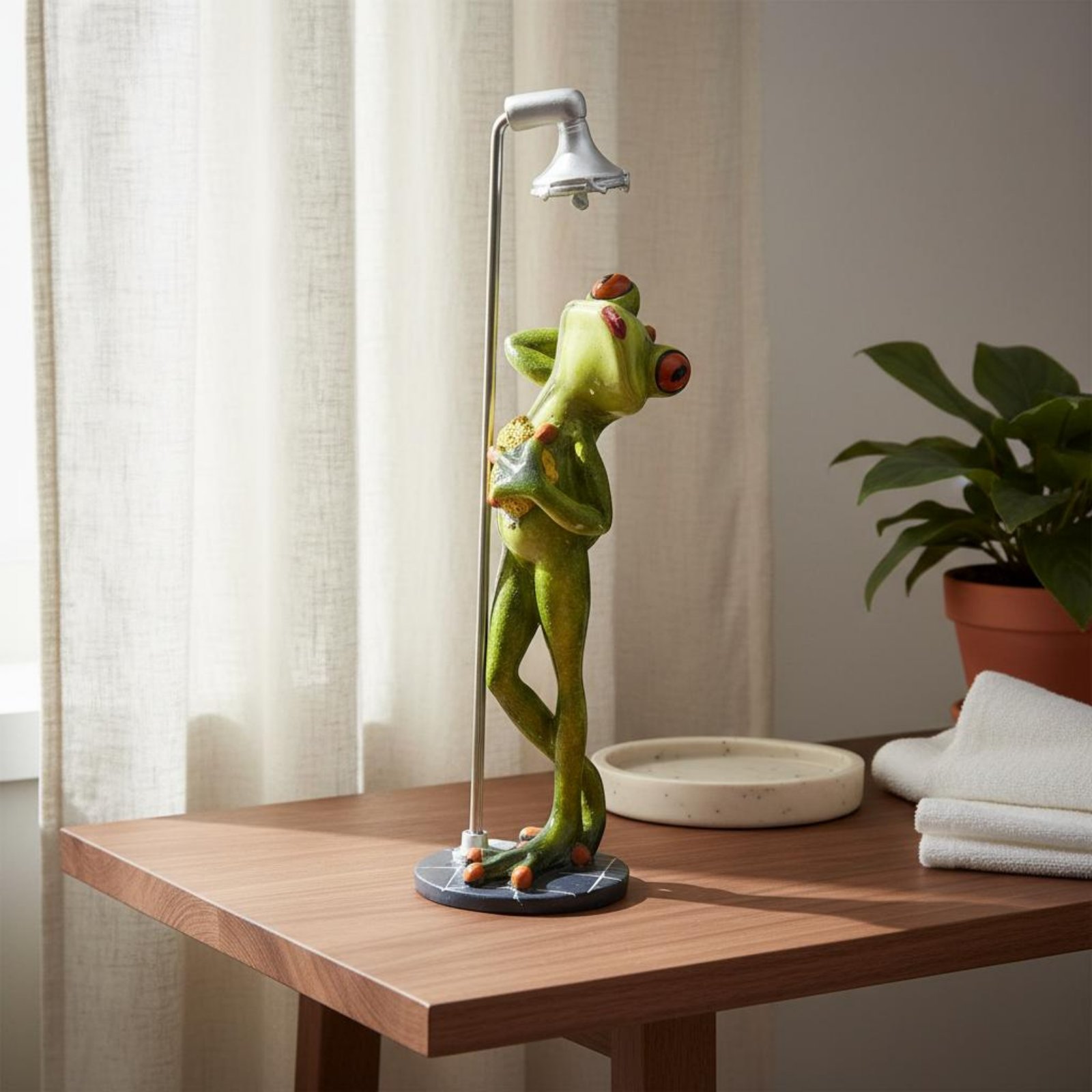 Showering Frog Figurine Novelt - đánh giá và giá Home For Bathroom