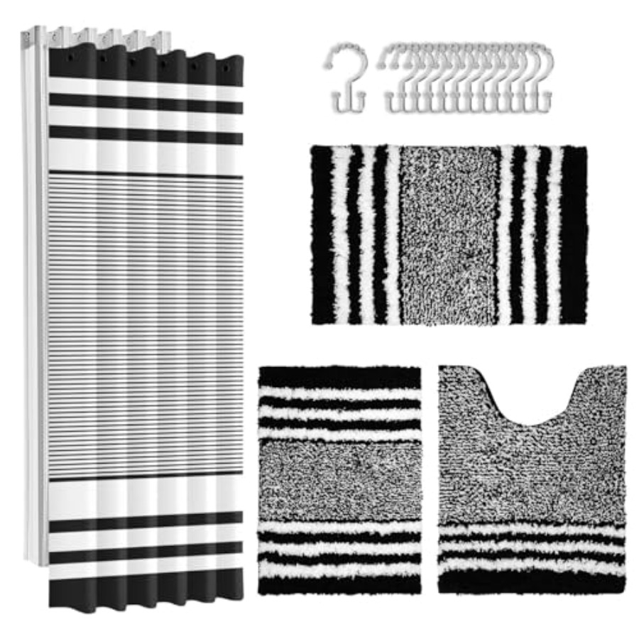 Black Stripes Bathroom Sets wi - đánh giá và giá Shower Curtain Liner
