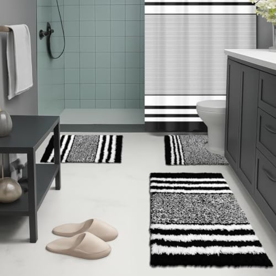Black Stripes Bathroom Sets wi - đánh giá và giá Shower Curtain Liner
