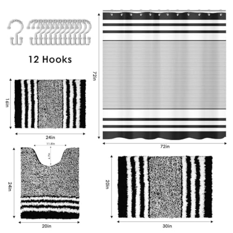 Black Stripes Bathroom Sets wi - đánh giá và giá Shower Curtain Liner