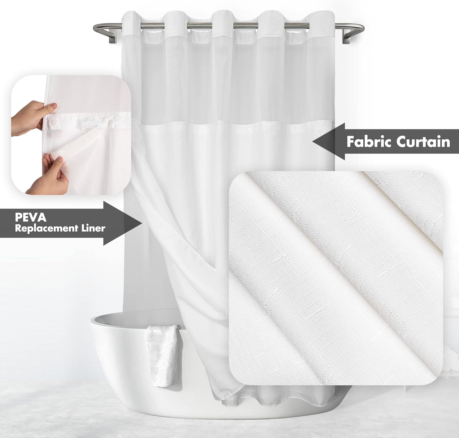 No Hook Slub Textured Shower C - đánh giá và giá Shower Curtain Liner