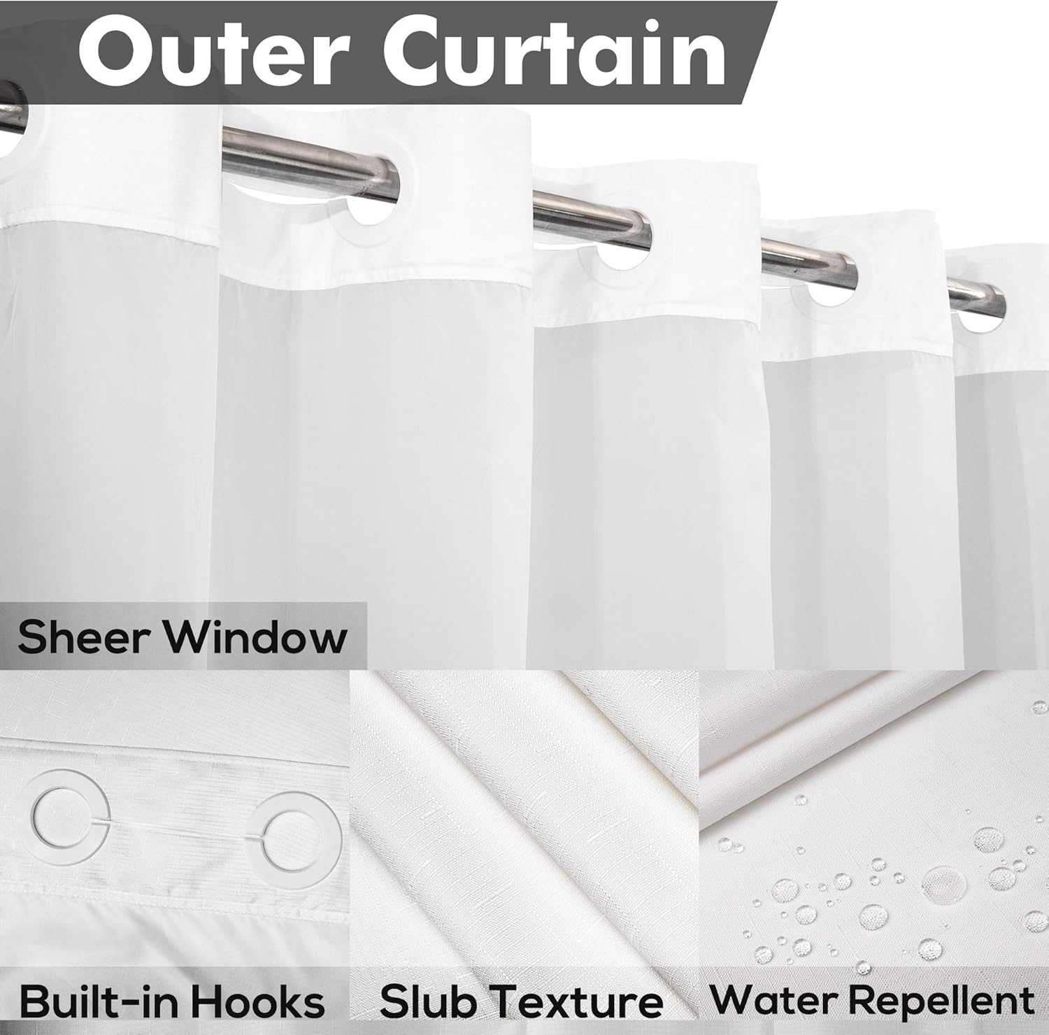 No Hook Slub Textured Shower C - đánh giá và giá Shower Curtain Liner
